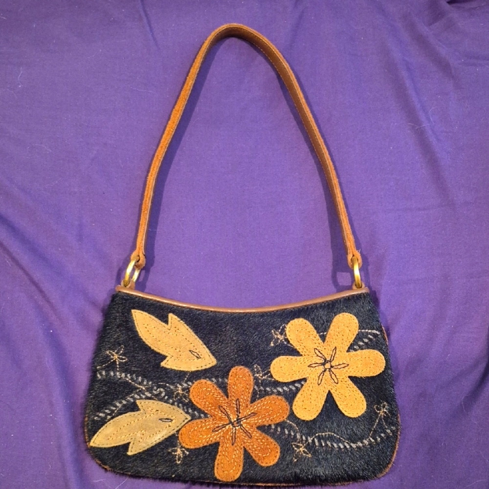 Preston and York hide and suede Floral Embroidered Women's Bag